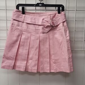 Pleated Pink Belted Mini Skirt, Size 6
